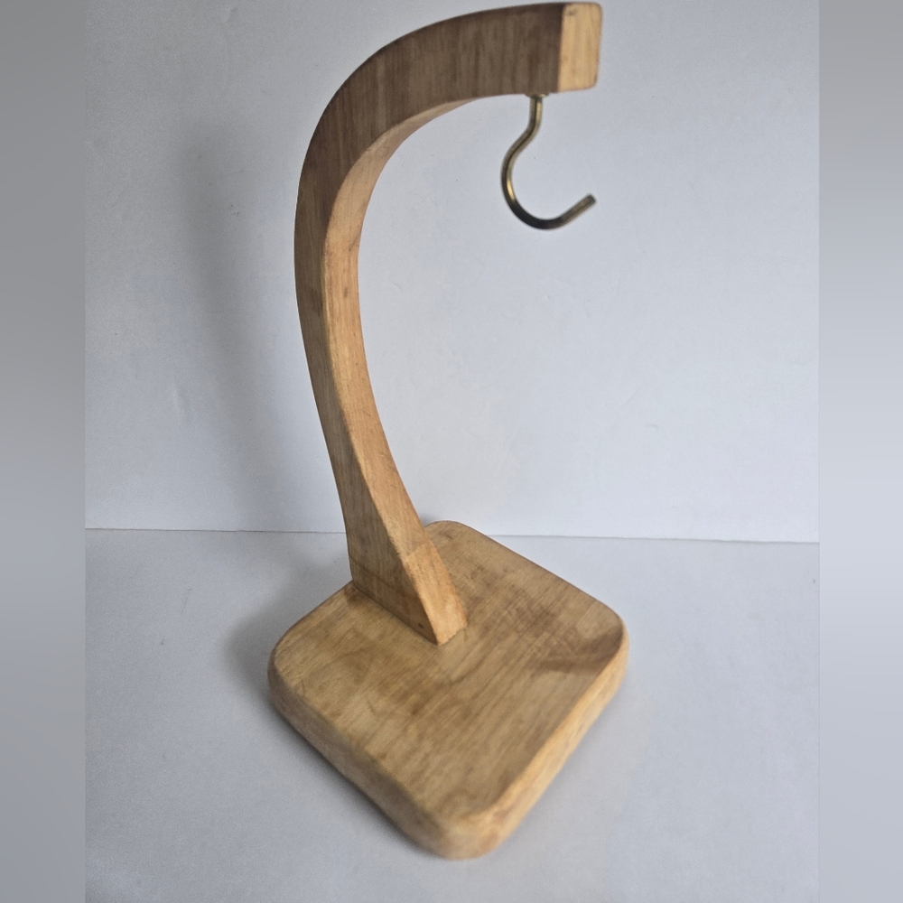 Wooden Single Mug Stand with Brass Hook - Natural